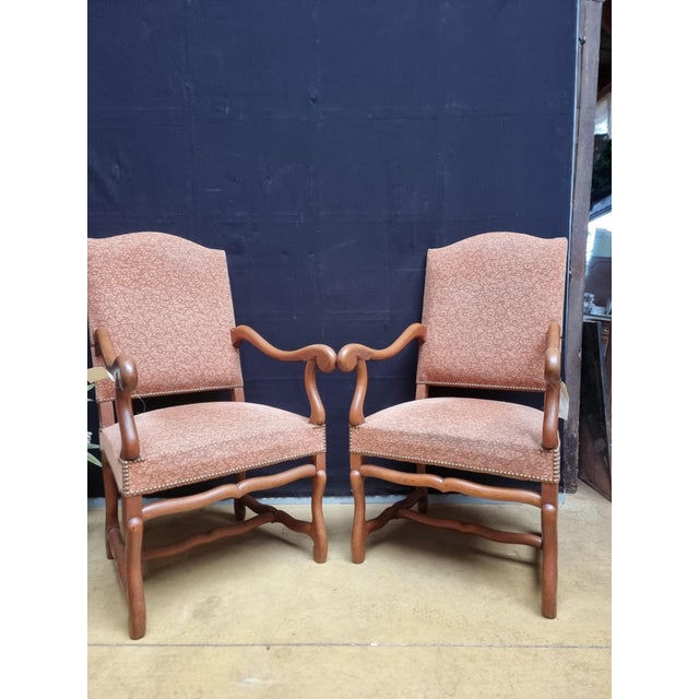 Early 20th Century Early 20th Century French Louis XIII Style Walnut Os de Mouton Chairs with Scrolling Arms - a Pair For Sale - Image 5 of 12