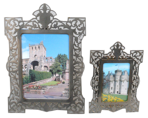 Antique Biedermeier Nickel-Plated Picture Frames, Set of 2