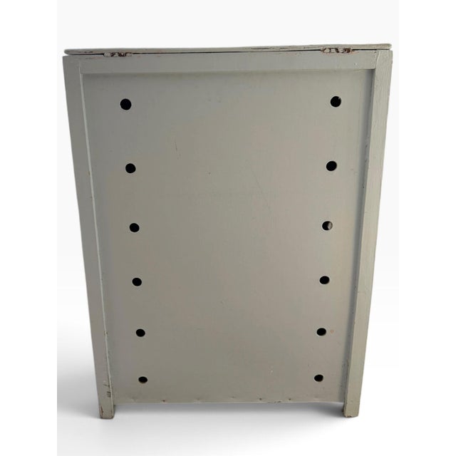 Antique White Vintage Mid-Century Modern Painted Wood Perforated Hamper With Hinged Lid For Sale - Image 8 of 10