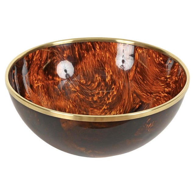 Large Decorative Bowl in Tortoiseshell Acrylic Glass and Brass from Dior, Italy, 1970s For Sale - Image 12 of 12