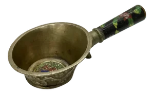 Vintage Brass Chinese Scoop Bowl With Cloisonné Handle
