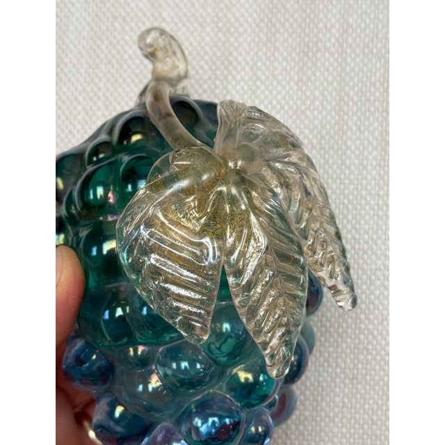 Mid 20th Century Kugel Style Iridescent Blue Art Glass Bunch of Grapes Sculpture For Sale - Image 5 of 8
