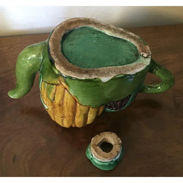 Green Antique 19th Century Chinese Porcelain Molded Vegetable Tea Pot in Famille Vert Glaze For Sale - Image 8 of 9