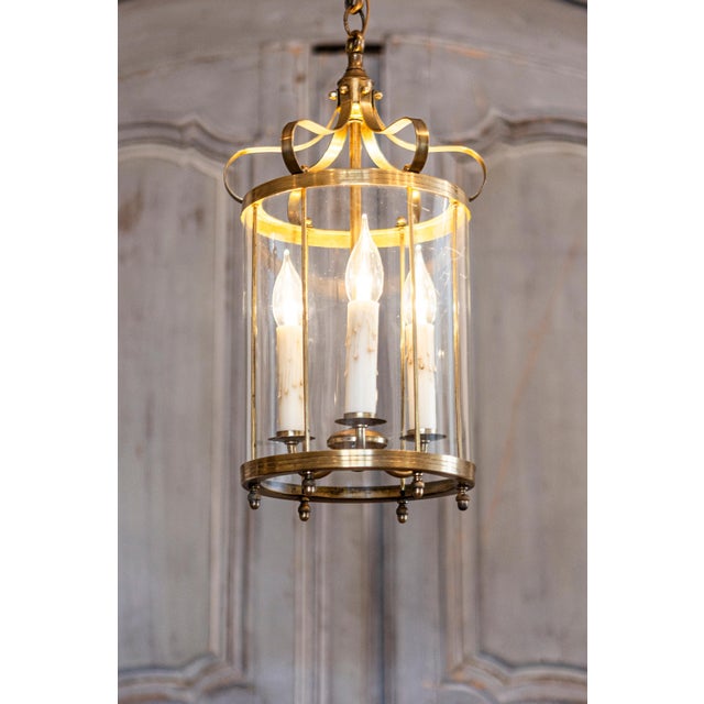 Refined 20th Century French Brass Lantern with Glass Enclosure For Sale In Atlanta - Image 6 of 11