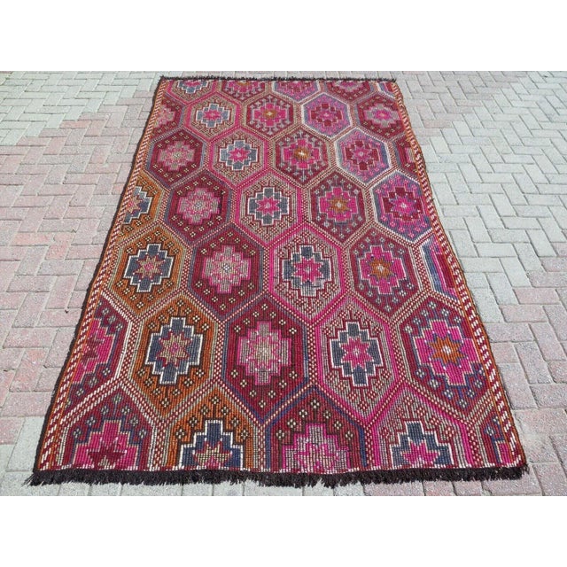 1960s Vintage Tribal Embroidered Kilim Rug -70"x116" For Sale - Image 13 of 13