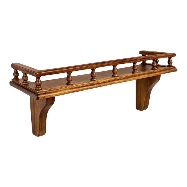 1970s Solid Oak Rail Shelf With Turned Spindle Detail, Substantial, Hand-Finished Display Ledge For Sale