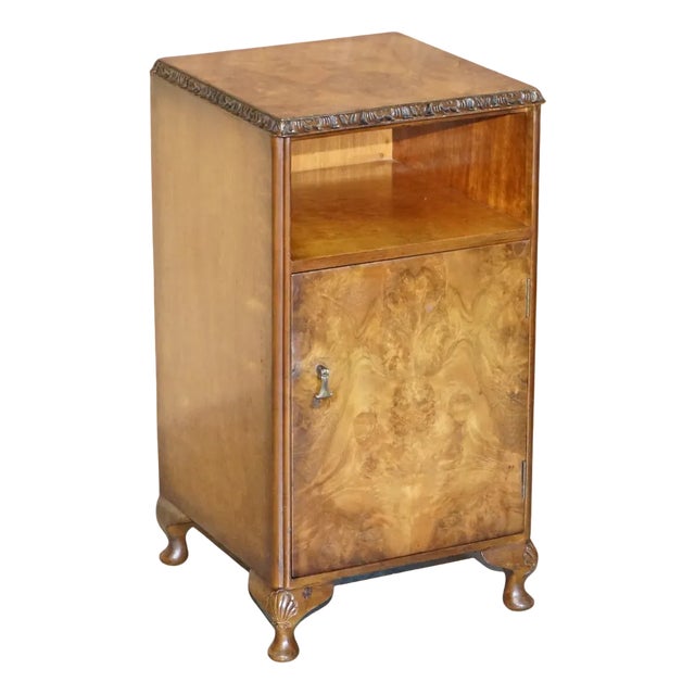 Vintage Burr & Walnut Bedside Cupboard, 1930s For Sale