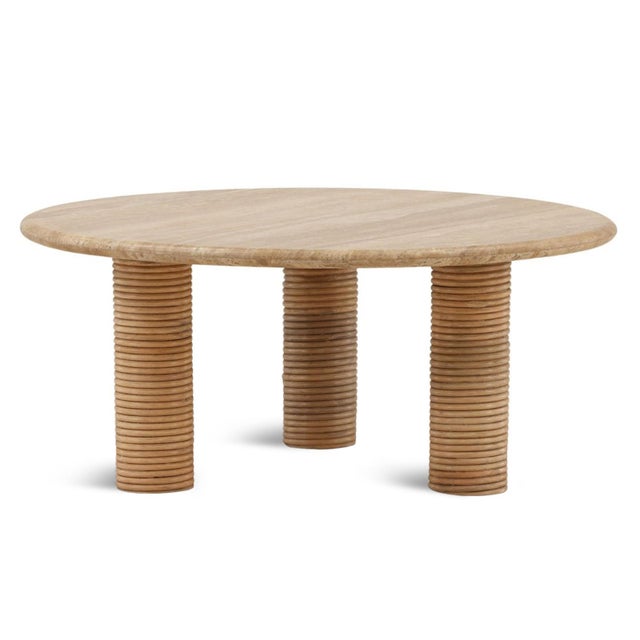 Travertine & Cane Round Coffee Table For Sale In Los Angeles - Image 6 of 6
