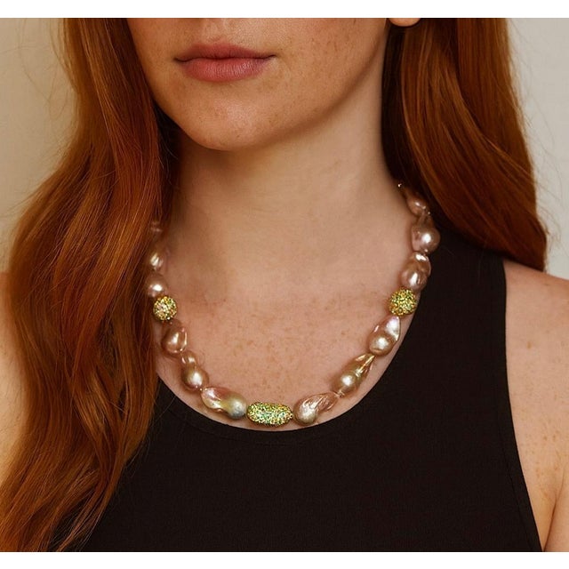 Baroque Bochic “Capri” Vintage Baroque Pearl & Multi Gem Necklace Set in 18K & Silver For Sale - Image 3 of 7