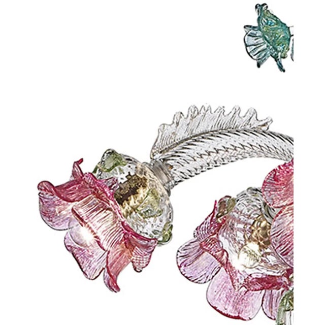 Ornate Venetian Pink and Green Floreal Murano Glass Chandelier For Sale - Image 6 of 6