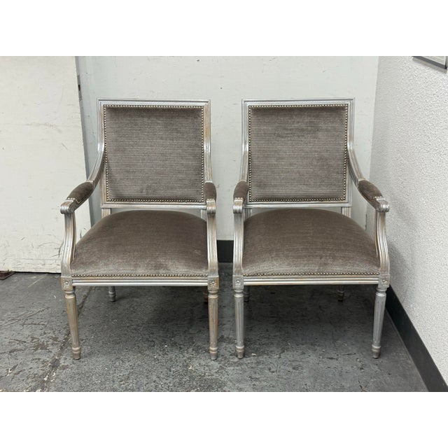 Vintage Louis XVI–Style Square Back Armchairs, Pair For Sale - Image 12 of 12