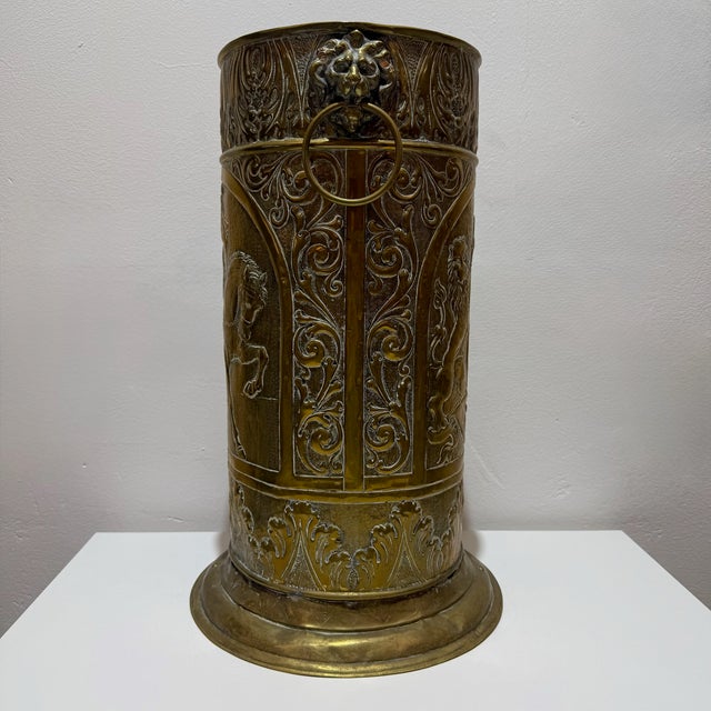 Large Vintage Brass Umbrella Stand with Amsterdam Coat of Arms and Lion Heads, 1960s For Sale - Image 9 of 12