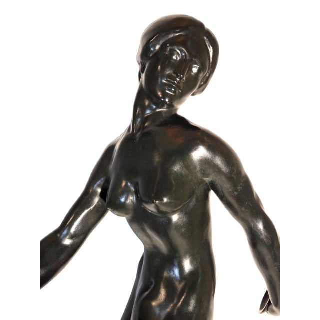 Art Deco Early 20th Century E. Popineau Signed Large, Original, French Art Deco Bronze Female Cymbal Dancer - Francois Emile Popineau For Sale - Image 3 of 18