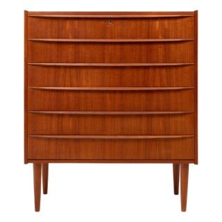 Vintage Danish Mid-Century Six-Drawer Teak Tallboy Dresser 1960s With Key For Sale