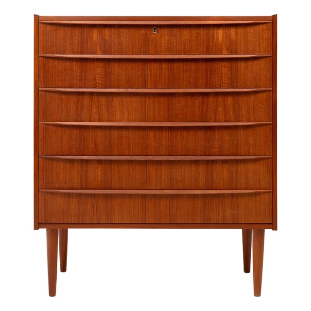 Vintage Danish Mid-Century Six-Drawer Teak Tallboy Dresser 1960s With Key For Sale