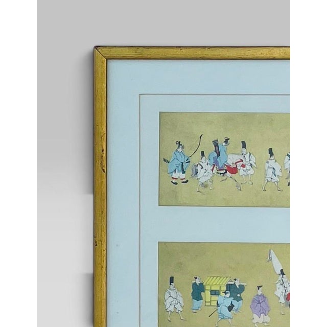 Woodblock print artist Benji Asada’s print of “Noblemen Traveling” Japan 1930. The use of gold and other colors gives the...