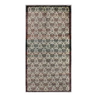 Vintage Hand Knotted Turkish Oushak Rug With All-Over Design in Chocolate Brown, Ivory, Green For Sale