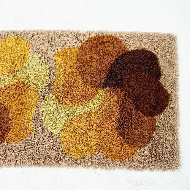 Brown and Yellow Flower Wool Rug attributed to Desso, Netherlands, 1970s For Sale - Image 4 of 9