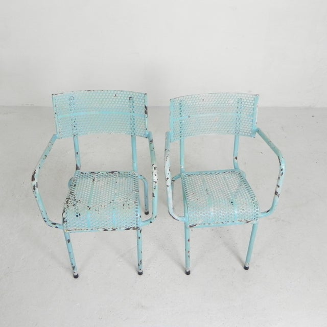 1950s Industrial Steel Garden Chairs with Armrests, 1950s, Set of 2 For Sale - Image 5 of 18