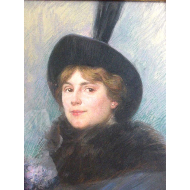 Humbert-Vignot, Art Deco Style Portrait, Pastel For Sale - Image 4 of 7