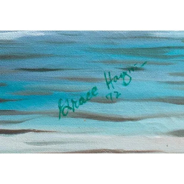 A substantial and period oil painting showing a view of San Francisco harbor with a three-masted sailing ship docked at...