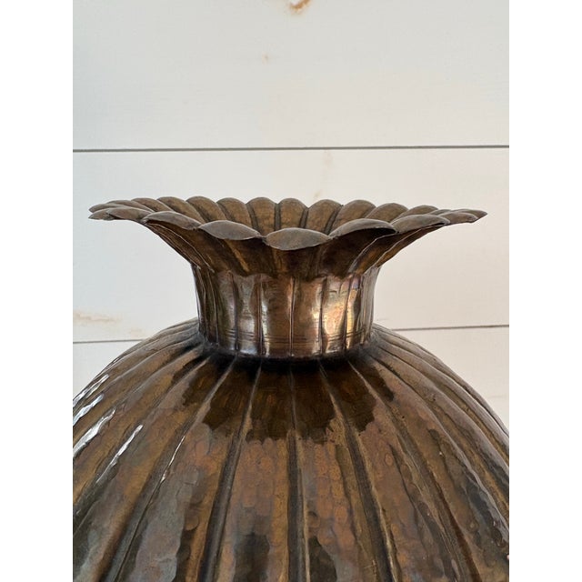 Egidio Casagrande Hammered Brass Ribbed “Pumpkin Form” Vase, Signed Italy Mid Century Modern For Sale In Des Moines, IA - Image 6 of 11
