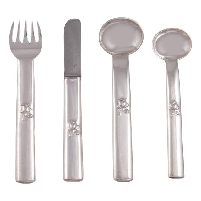 Art Nouveau Childrens Cutlery in Silver attributed to Josef Hoffmann, 1923 Set of 4 For Sale