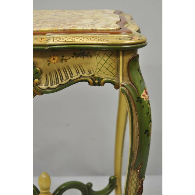 Vintage Italian Venetian Style Hand Painted Floral Green Marble Top