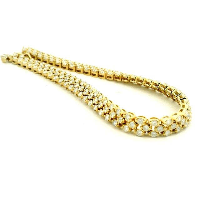 Circa 1990 14k Yellow Gold Three-Row Diamond Bracelet, 7.80 Carats For Sale - Image 12 of 14