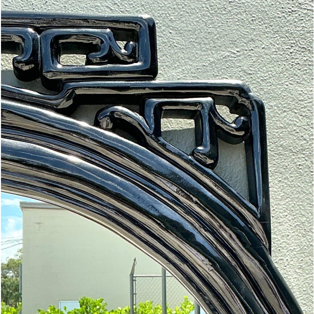 Black Vintage Black Lacquered Fretwork Round Wall Mirror For Sale - Image 8 of 16