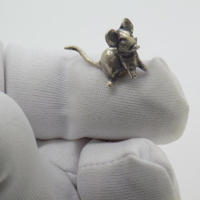 Metal Vintage Italian Handmade Field Mouse Miniature in Silver 800, Florence, 1970s For Sale - Image 7 of 12
