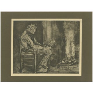 After Vincent Van Gogh Man, Reading by the Fire, 1928, Portfolio Print For Sale