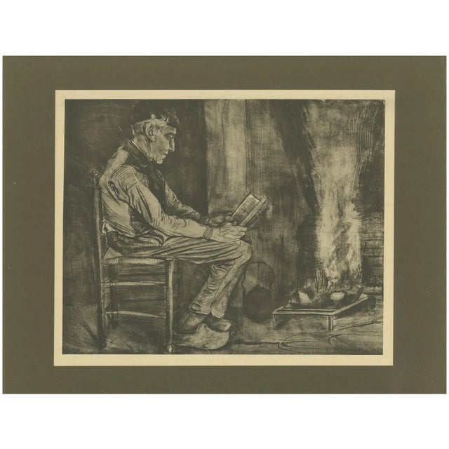 After Vincent Van Gogh Man, Reading by the Fire, 1928, Portfolio Print For Sale