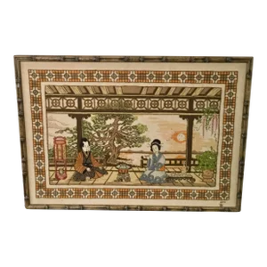 Vintage 1980s Embroidered Asian Portrait