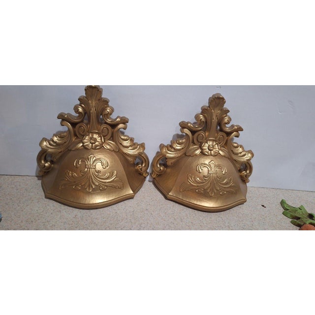 Mid-Century Modern Homco Gold Wall Pocket Planters, 1978 Pair For Sale - Image 3 of 6