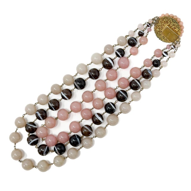 Vintage French Pink and Brown Glass Bead Statement Necklace, 1950s For Sale - Image 10 of 12