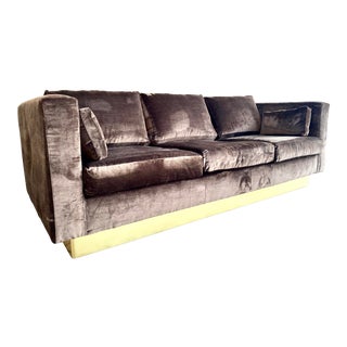 Newly Reupholstered Velvet Tuxedo Sofa For Sale