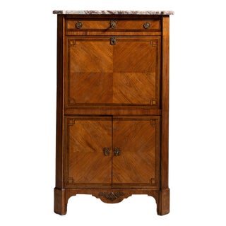 19th Century French Amber Louis XVI Secretary Cabinet with Marble Top For Sale