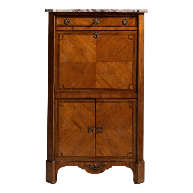 19th Century French Amber Louis XVI Secretary Cabinet with Marble Top For Sale