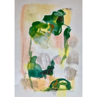 Botanical Watercolor "Jardins De Fleurs" Contemporary Abstract Botanical Mixed-Media Drawing For Sale