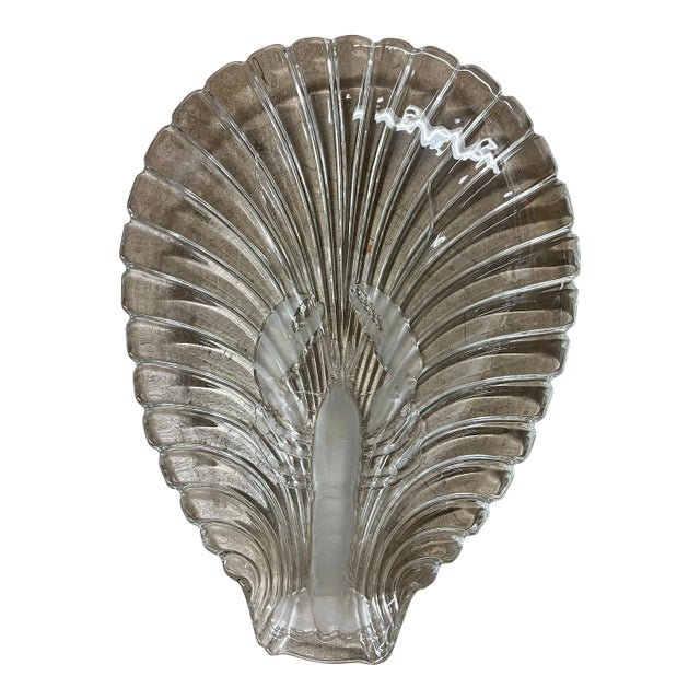 Large Seafood Platter Crystal Clam Scallop Shaped Frosted Lobster by Mikasa For Sale