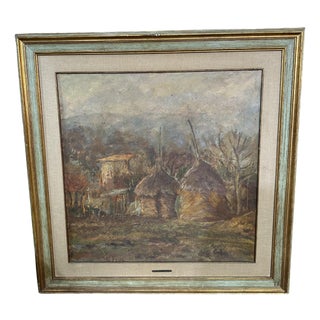 Sergio Tosi, Straw Houses, Oil on Cardboard, 1960s For Sale