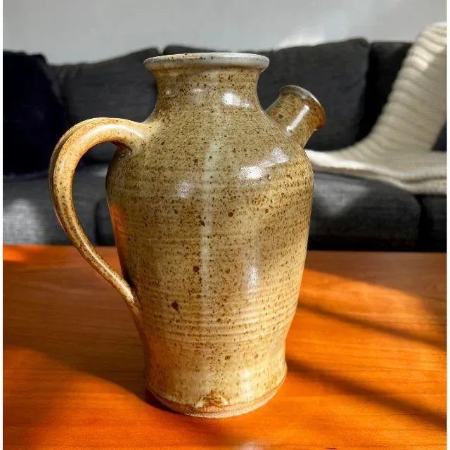 Artist-Crafted Pottery Pitcher, Brown-Speckled Glaze, Artist Signed For Sale - Image 6 of 12