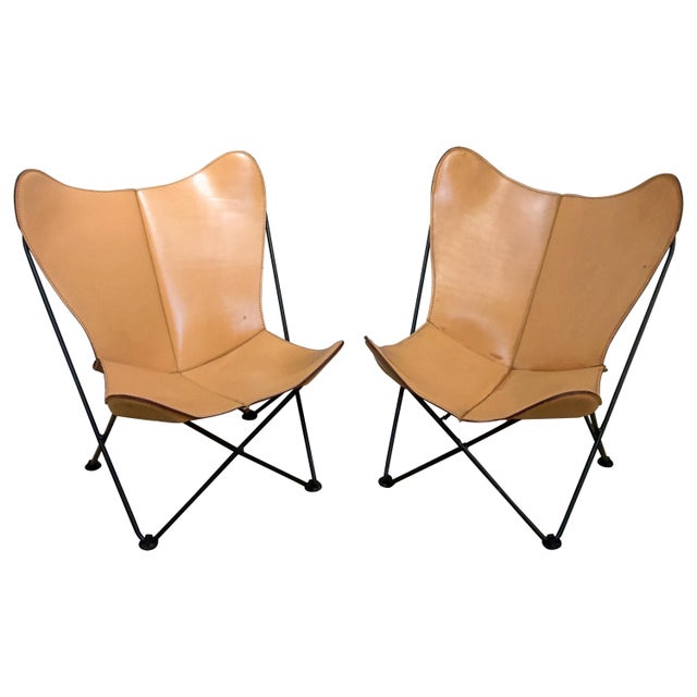 Metal Vintage Mid Century Leather Butterfly Child Chairs - A Pair For Sale - Image 7 of 7