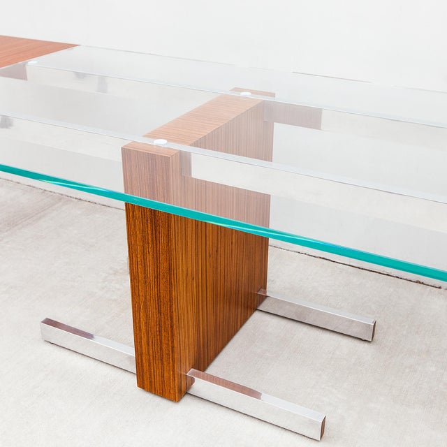1960s Vladimir Kagan Attributed Zebrawood & Glass Extension Dining Table on Chrome Base, Model 6705 For Sale - Image 12 of 14