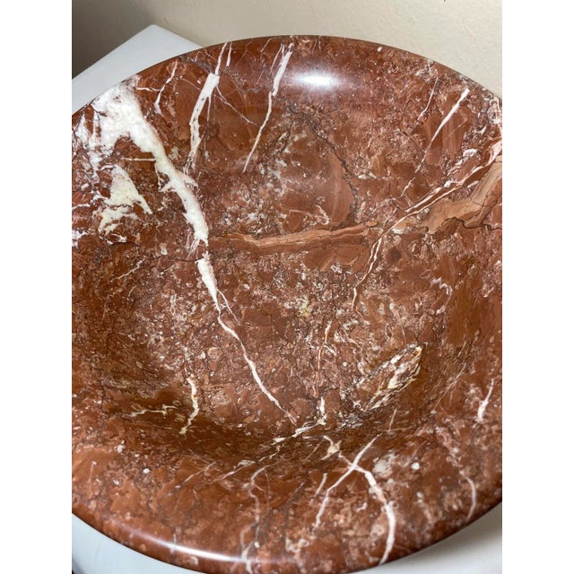 Stone Vintage Large 14” Italian Russet Sienna Marble Bowl White Veining For Sale - Image 7 of 12