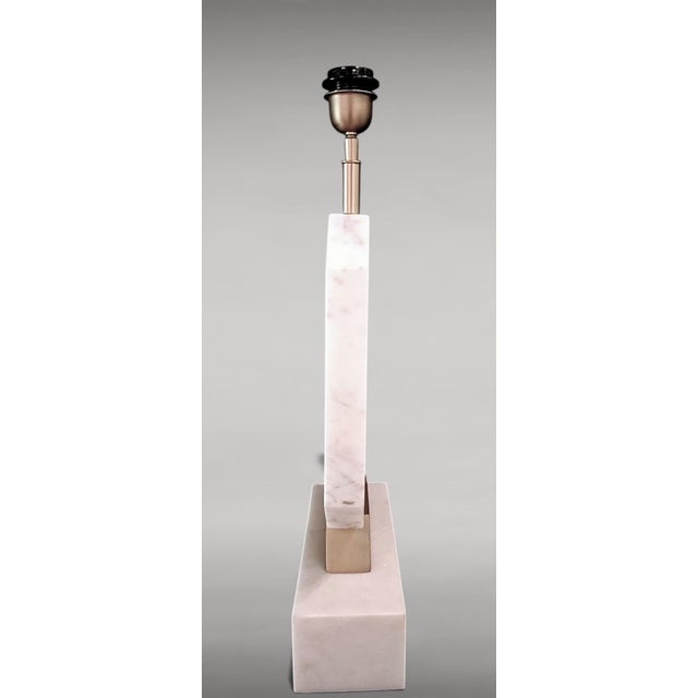 Metal Italian Carrara Statuario White Marble and Brass Table Lamp For Sale - Image 7 of 18