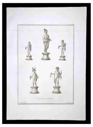 Nicola Fiorillo, Hermes, Ancient Roman Statue, Original Etching, 18th Century