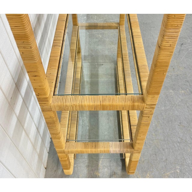 Wood Mid-Century Modern Rattan Woven Etageres - Set of 2 For Sale - Image 7 of 8