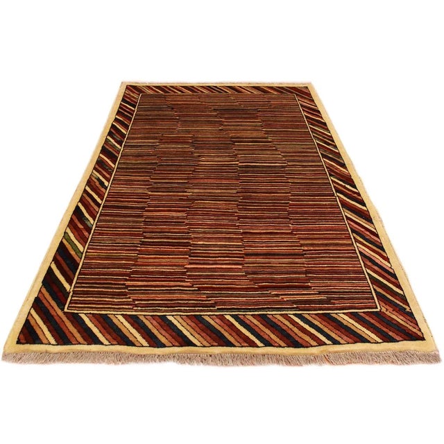 1980s Shabby Chic Gabbeh Blue/Red Hand-Knotted Wool Rug -3'3 X 4'9 For Sale - Image 4 of 8